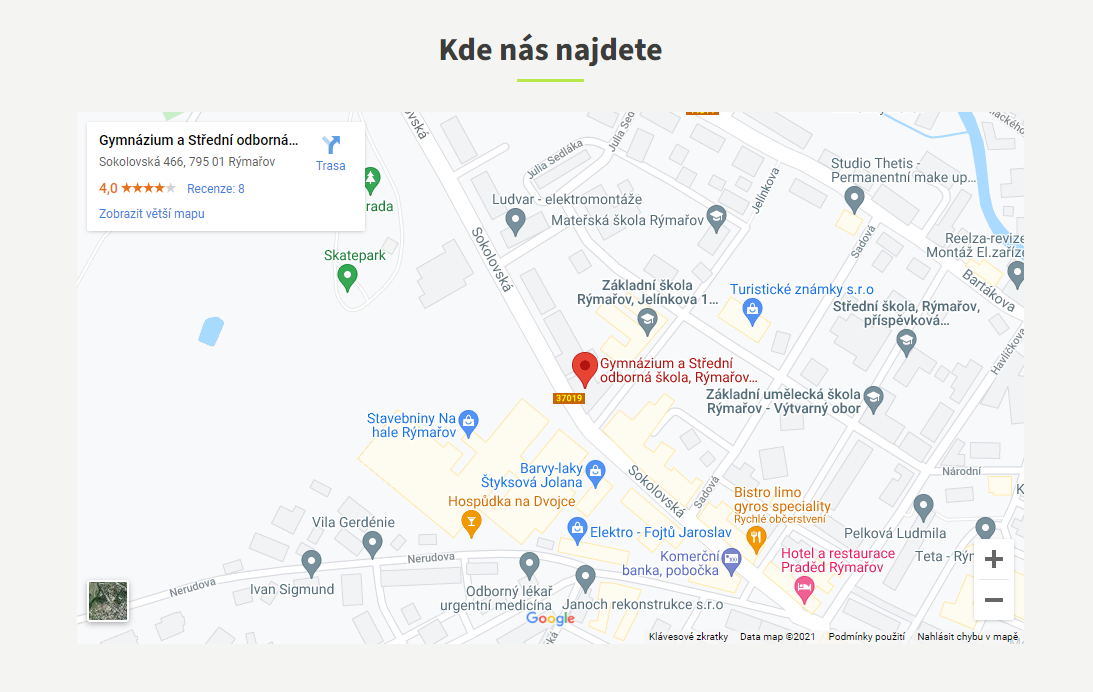 Ukázka mapy z webu Gymnázia Rýmařov